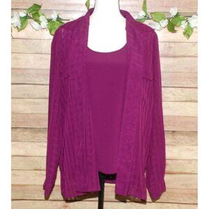 Liz Baker Purple Sheer Blouse Button Up Top & Tank Cami Set 12 Career Church